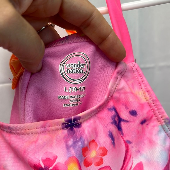 Wonder Nation Bright Pink Unicorn Tankini 2 piece Swimsuit with Butterfly Detail - Picture 2 of 7